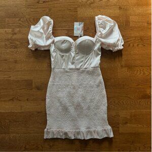 Smocked Off Shoulder Puff Mini Dress Ivory Off White Cream M NWT Copper Closet